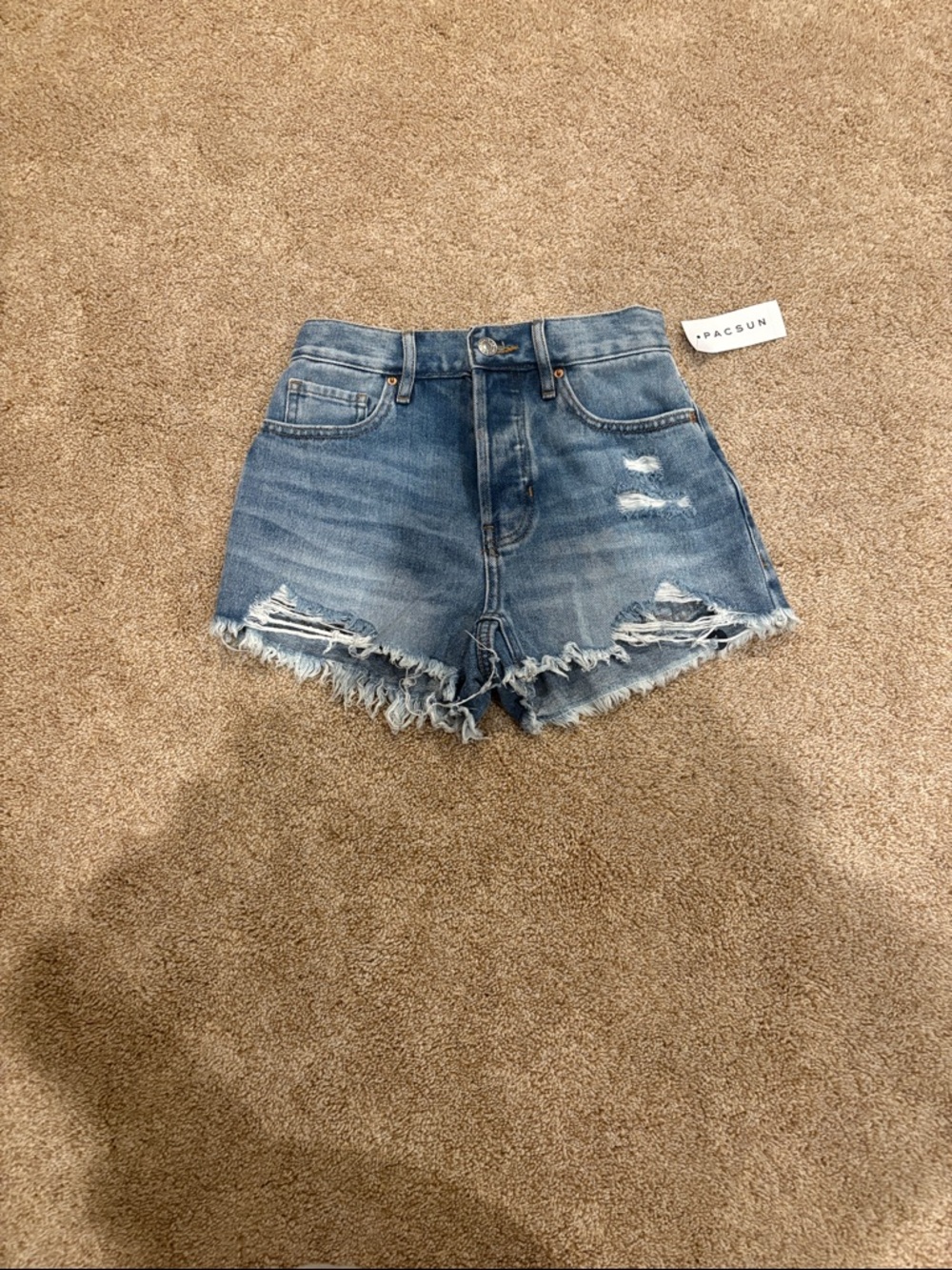 PacSun Light Blue Distressed High-Rise Denim Shorts
